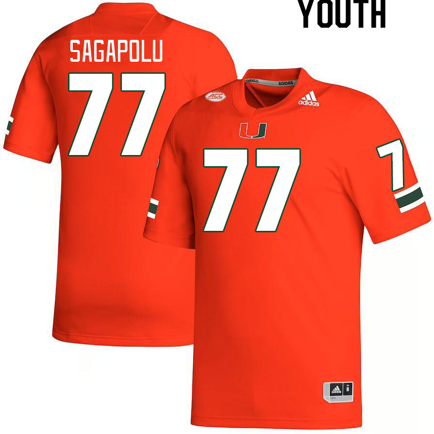 Youth #77 Logan Sagapolu Miami Hurricanes College Football Jerseys Stitched-Orange - Click Image to Close